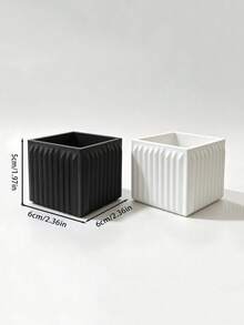 Minimalist 3D Vertical Ribbed Planter Decor, Square Silhouette With Vertical Cut Texture, Matte Delicate Finish, Suitable For Small Indoor Green Plants, Combines Planting And Decorative Functions - Multicolor - View 12