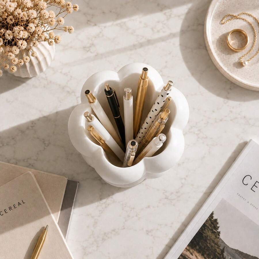Cute Bubble Pen Holder, White Makeup Brush Storage Cup, Kawaii Desktop Organizer, Suitable For Vanity, Office And Home - Multicolor - View 1