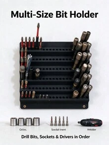 120-Slot Wall-Mounted Drill Bit Storage Rack, 6-Row Layered Hexagonal Drill Bit Holder, Suitable For 1/4 Inch Screw Bits, Large Capacity Anti-Clogging Drill Bit Organizer Rack, Workshop And Garage Tool Storage Organizer - 2-piece - View 10