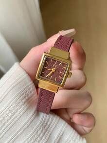 1件復古紅色女款手錶，小方盤，極簡刻度，時尚風格，適合日常穿著與派對，完美禮物 - 紅色 - 查看 1