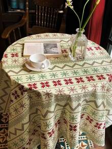 1pc Vintage Bohemian Geometric Round Tablecloth, Fabric Table Cover, Suitable For Party, Gathering And Home Decor - Multicolor - View 1