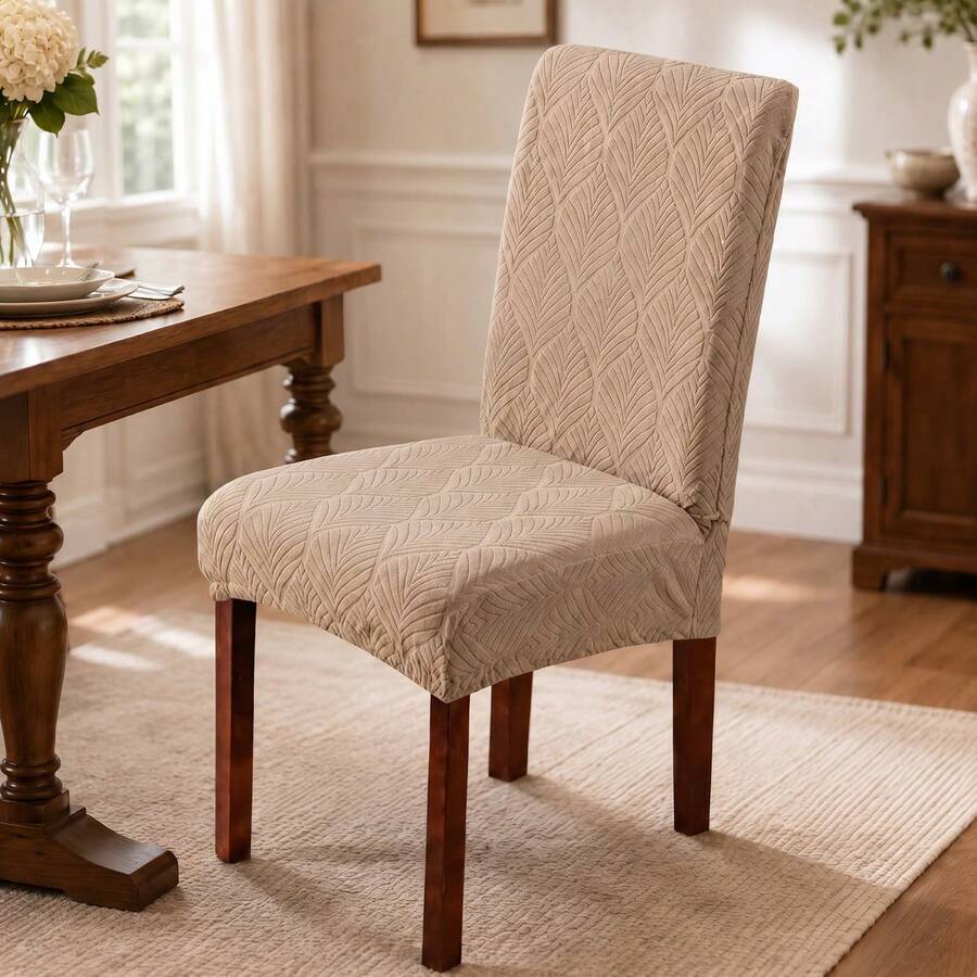 1/4/6pcs Leaf Pattern Jacquard Chair Covers - Elastic, Non-Slip, Quick Installation - Suitable For Dining Room, Living Room, Kitchen, Bedroom, Hotel Furniture
