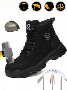 Men's Work Shoes Outdoor Sports Steel Toe Boots, Plus Size Men's High-Top Lace-Up Work Boots, Construction Site Building Gardening Work Shoes, Suitable For Spring Summer Autumn Winter - Multicolor - View 2
