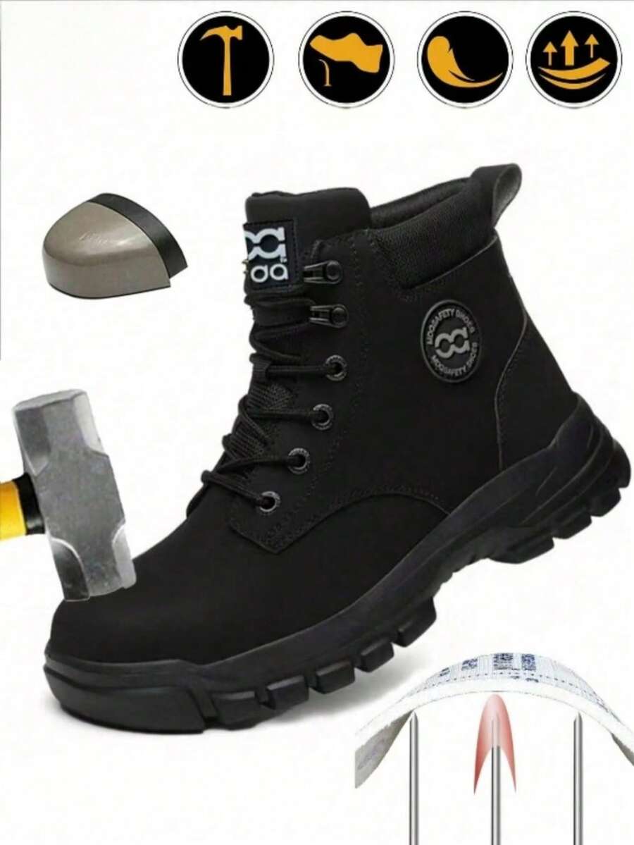 Men's Work Shoes Outdoor Sports Steel Toe Boots, Plus Size Men's High-Top Lace-Up Work Boots, Construction Site Building Gardening Work Shoes, Suitable For Spring Summer Autumn Winter