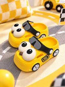 Cute 3D Big Eye Cartoon Car Kids Clogs, Soft Comfortable EVA Adjustable Heel Strap, Non-Slip Soft Sole Slip-On Sandals For Boys And Girls, Indoor And Outdoor Wear - Yellow - View 1
