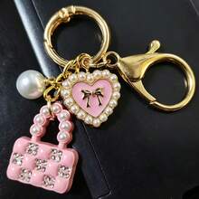 Faux Pearl Pink Handbag Shaped Keychain, Cute Bag Charm Pendant, Girly Gift, Best Friend Birthday Gift - Pink - View 3