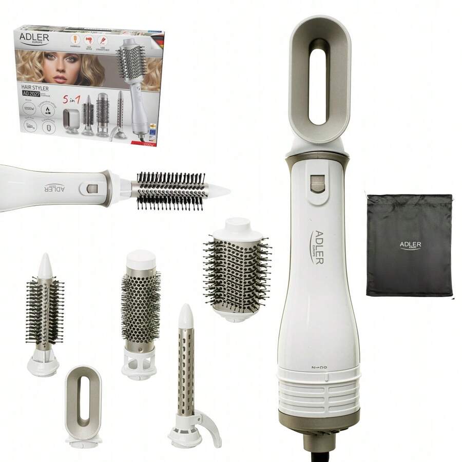 Adler 5-In-1 Hot Air Styler, Curling Dryer Brush Set, Multi Hair Styling Tool - 1200W, 5 Interchangeable Brushes, White Champagne - EU E Type Plug(220-240V) - View 1