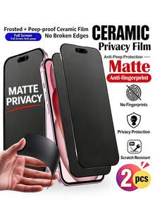 MSRI 2pcs Matte Privacy Ceramic Soft Screen Protector, 28° One-Way Anti-Peeping Privacy Protection, Matte Finish Effectively Reduces Outdoor Strong Light Reflection And Glare; Fine Frosted Surface With Smooth Touch, Zero Delay For Mobile Gaming; Electroplated Hydrophobic Coating Repels Sweat And Fingerprints, Flexible Material Resistant To Cracking And Peeling, Compatible With IPhone Duo/18 Pro Max/18 Pro/18/17e/17 Pro Max/17 Pro/17 Air/17/16 Pro Max/16 Pro/16 Plus/16/15 Pro Max/15/14/13/12 And Other Models. - Black - View 1