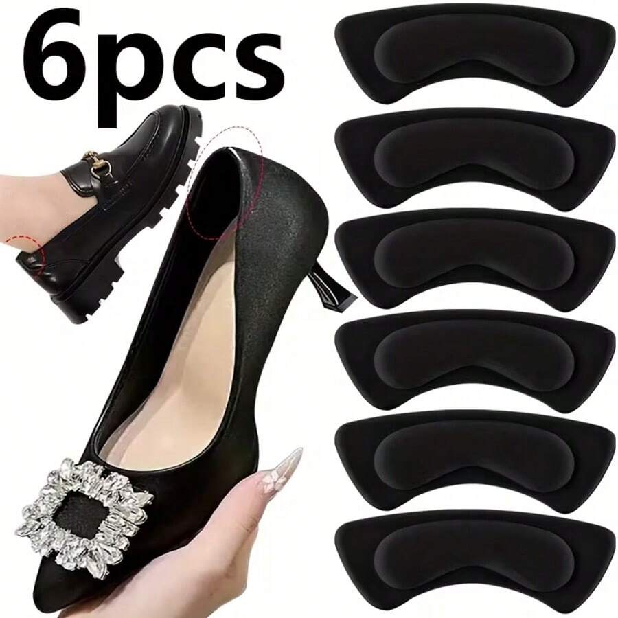 QKC 6 miếng đệm gót giày dày chống mài mòn, miếng chèn xốp mềm mại thoải mái, chống trượt, chống ma sát, phù hợp đeo cả ngày, tăng độ thoải mái cho giày - màu đen - Xem 1