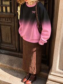女款圓領長袖印花運動衫，常規長度羅紋針織套頭衫，適合日常穿著 - 彩色 - 查看 3