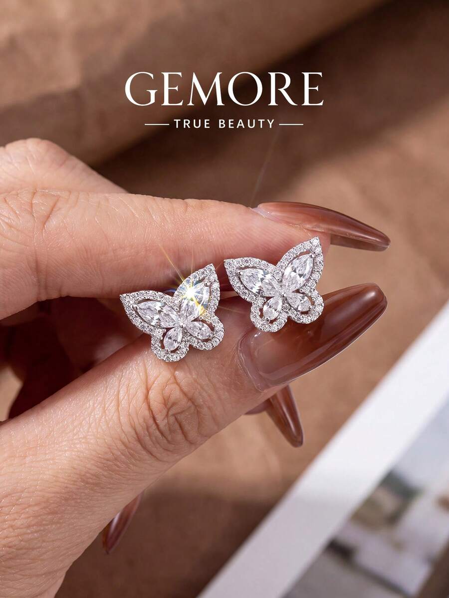 1 Pair Exquisite Hollow Rhinestone Butterfly Earrings, Women's Jewelry, Elegant Jewelry Gift, Party Gift, Birthday Gift, Date Essential - Hollow Diamond Butterfly Earrings - View 1