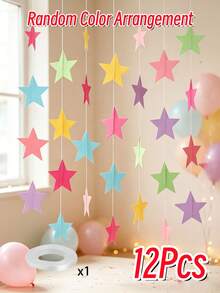 16/12/10/8/5 Pieces Pastel Star And Pentagon Confetti, Paper Garland For Parties And Christmas - Macaron-colored Stars - View 14