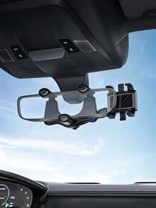 1pc Black Anti-Shake Clip-On Car Rearview Mirror Phone Holder, 360°Rotatable Retractable Universal Cell Phone Mount For GPS Navigation, Car Interior Accessories - A - View 4
