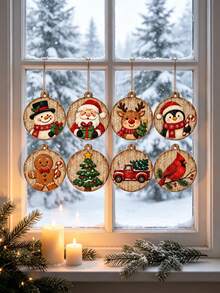 4/8pcs Christmas Decorative Signs, Santa Claus, Reindeer, Penguin, Gingerbread Man, Snowman, Cardinal And Tree Decorations, Asymmetrical Shaped Tabletop Decor - Multicolor - View 8