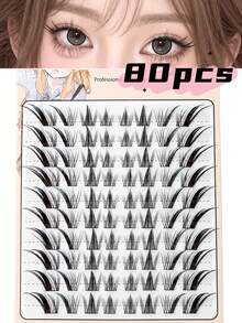80PCS Natural Fox Eye Lash Clusters, Realistic Eye-Enhancing Individual False Eyelashes, Beginner-Friendly DIY Cluster Lashes For Photogenic Natural Looks, No-Makeup Makeup & Everyday Wear - View 1