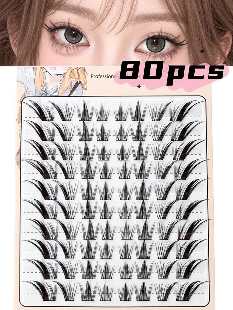 80PCS Natural Fox Eye Lash Clusters, Realistic Eye-Enhancing Individual False Eyelashes, Beginner-Friendly DIY Cluster Lashes For Photogenic Natural Looks, No-Makeup Makeup & Everyday Wear - View 1