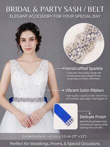Handmade Rhinestone Bridal Wedding Dress Belt Blue Satin Cinched Waist Decor Luxury Bridesmaid Dress Waist Cincher Accessory - Blue - View 3