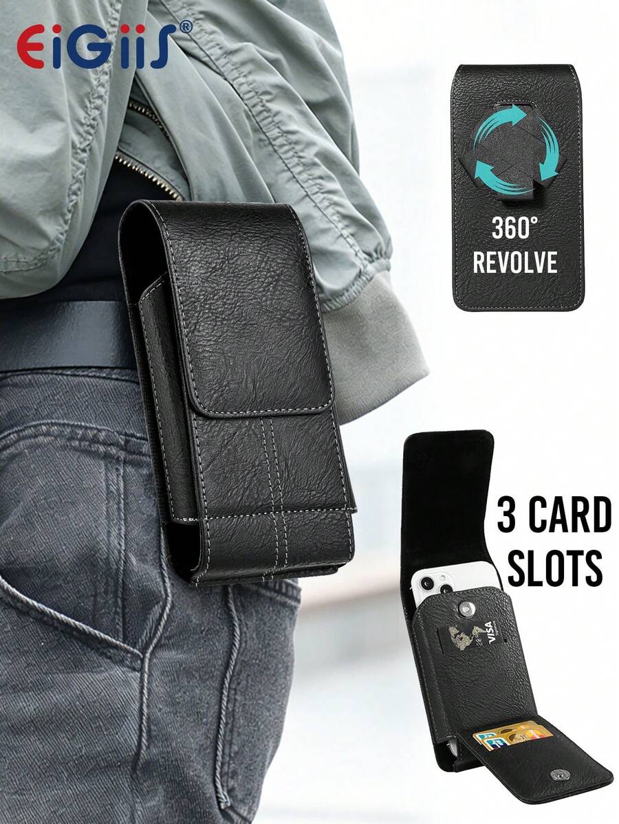 EIGIIS Phone Holster For Men Belt With Clip, Phone Clip For Belt With Rotatable Back Clip, Phone Pouch Compatible With 7.0 Inches Or Smaller - Black - View 1