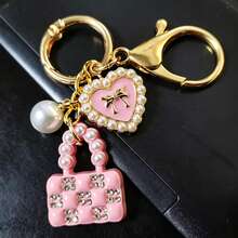 Faux Pearl Pink Handbag Shaped Keychain, Cute Bag Charm Pendant, Girly Gift, Best Friend Birthday Gift - Pink - View 8