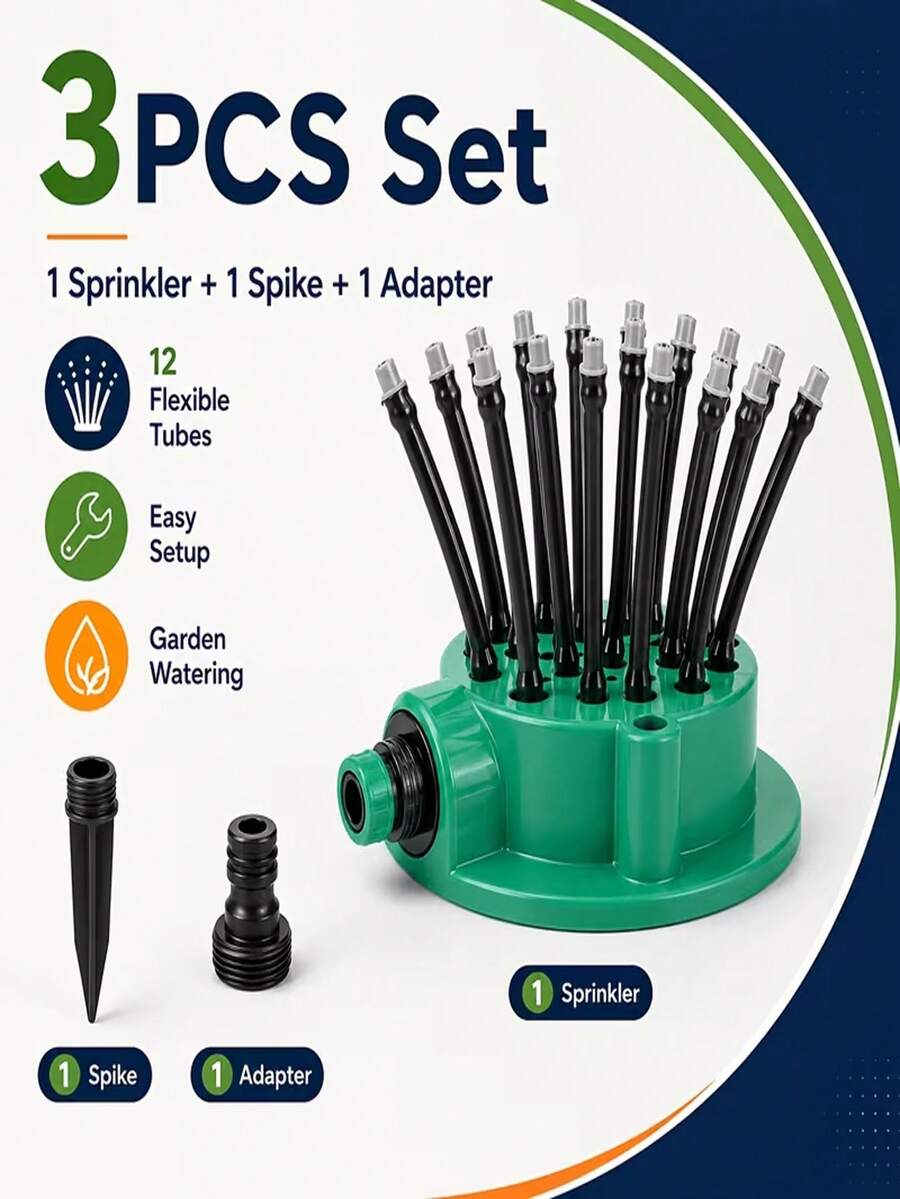360° Automatic Multi-Head Garden Sprinkler, Plastic Material, No Power Required, Includes Multiple Components, Gardening Irrigation Tool