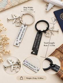 Couple Travel Keychain, Stainless Steel Airplane Heart Charm Key Tag, Long Distance Relationship Gift For Boyfriend Girlfriend - Multicolor - View 4