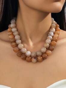 1 pieza Collar de cuentas bohemio con patrón de mármol exagerado, grueso y apilable, adecuado para vacaciones - Collar degradado multicolor vintage - Ver 27