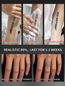 1Pc Tattoo Fake Y2K Temporary Tattoos Simple Flower Geometric Semi Permanent Waterproof Sweatproof Last For 1-2 Weeks Anti-Friction Non-Reflective Black For Woman And Men Tattoo Stickers For Arm, Chest, Leg, Abdomen, Waist, Finger, Neck, Modernist - Black - View 4