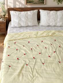 Rose Embroidered Quilted Bedspread - Yellow - View 1