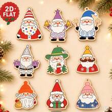 9pcs 2D Flat Wooden Santa Claus Hanging Ornaments, Cartoon Painted Wooden Slice Pendant Decor For Christmas Tree - Multicolor - View 6