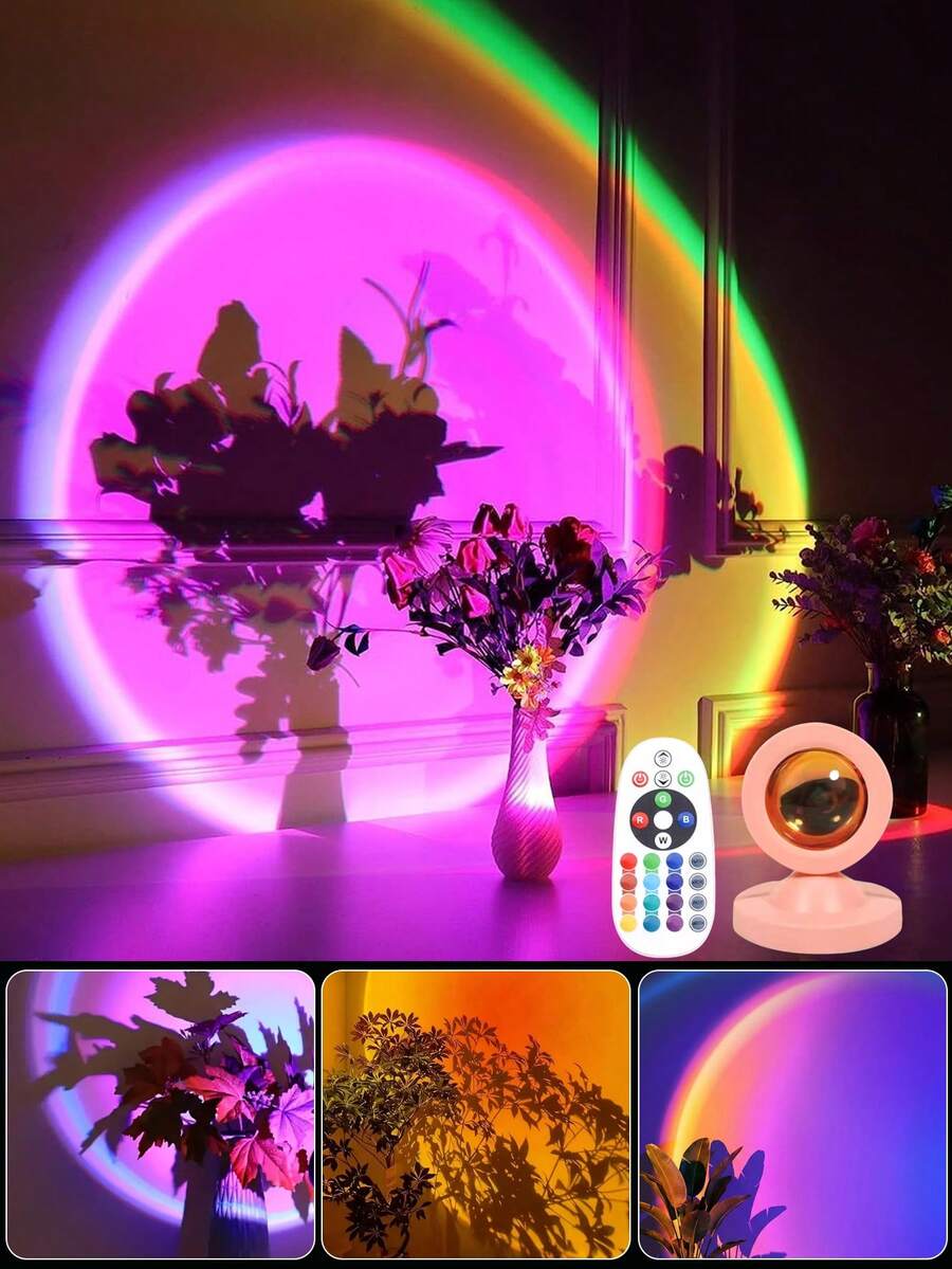16 Color Remote Control Sunset Projection Lamp, USB Powered Rainbow Atmosphere Light, Adjustable Angle Projection Night Light, Suitable For Bedroom Wall Decoration, Photography Background, Party Setup, Gift - Multicolor - View 1