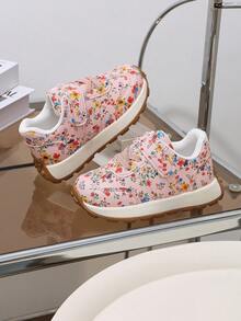 1 Pair New Floral Baby Sports Shoes, Girls Pastoral Floral Shoes, Hook And Loop Design For Easy On And Off - Pink - View 13
