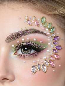 2pcs Face Gem Rhinestone Stickers, Self-Adhesive Eye Rhinestone Pearl Crystal Stickers, Festival Face & Body Glitter Stickers, Suitable For Music Festival, Carnival, Christmas, Party, Cosplay Makeup - Multicolor - View 11