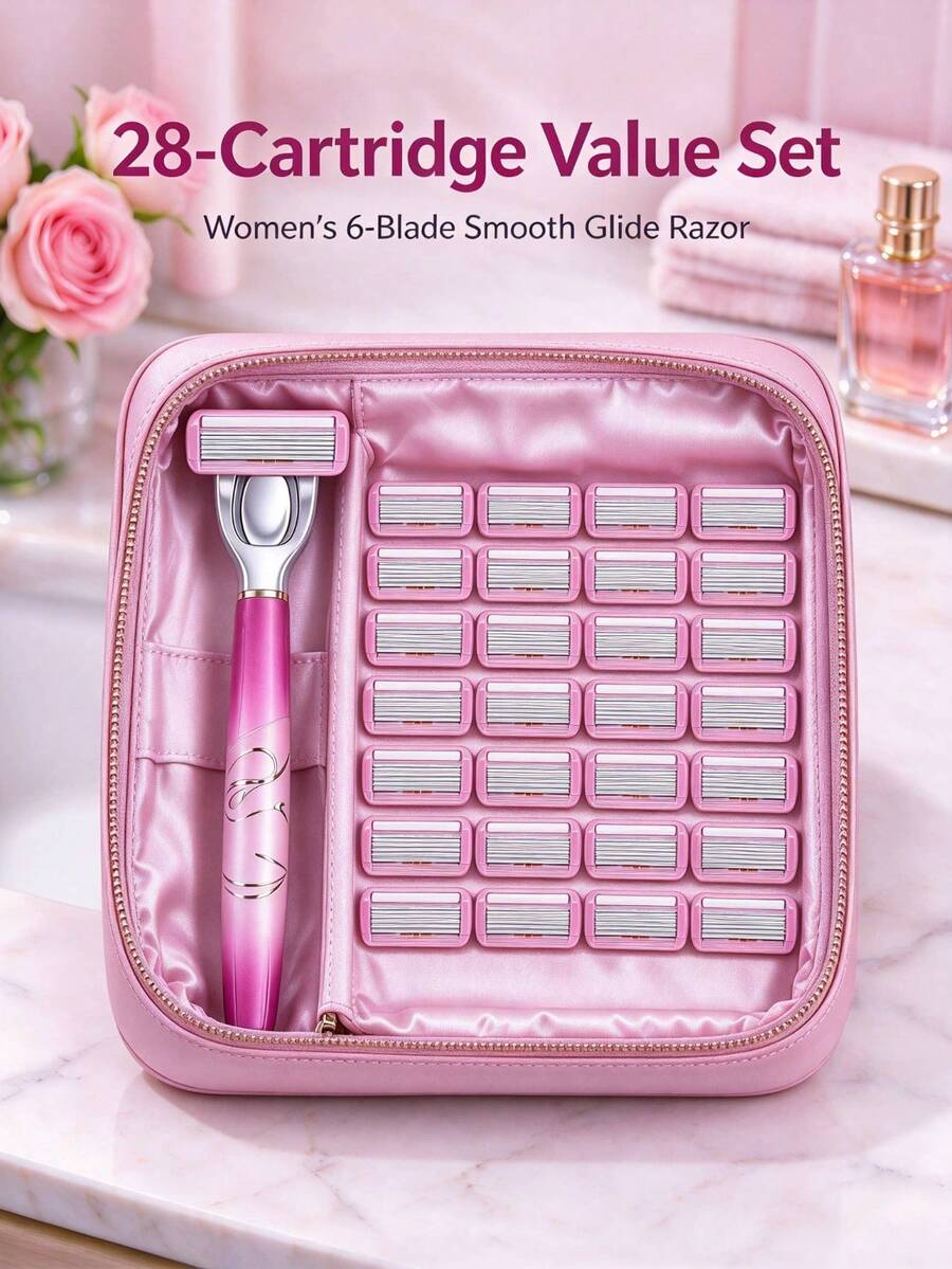 29pcs Women's Manual Bikini Razor, 6-Layer Stainless Steel Blades, Replaceable Pink Razor Blades, Essential Hair Care Products And Accessories For Beauty Salon, Travel, Facial Shaving, Women's Razor - Upgraded Version - View 1