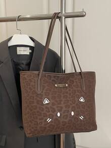 Women's 2026 New Leopard Print Large Capacity Tote Bag, Versatile Shoulder Bag For College Students, Classes And Commuting - Coffee Brown - View 9