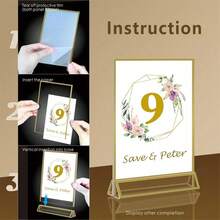 Clear Acrylic Sign Holder, Double-Sided Gold Display Frame T-Shape 4X6"/5X7"/6X8"/8.5X11.5"--2/3/4/6pcs, Suitable For Table Numbers, Menus, Flyers, Weddings And Offices, Photos And Art Display - Multiple Styles - View 4