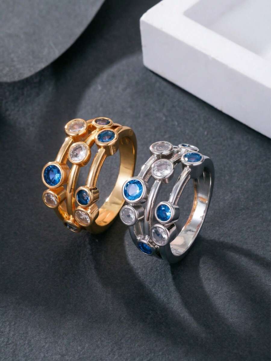 1pc Fashionable Women's Dual-Tone Gold & Silver Ring, Inlaid With Multiple Round White Cubic Zirconia, Big Dipper Constellation Design High-End Ring, Suitable For Daily & Holiday Wear, Perfect Gift Choice - Starry Sky Ring - View 1