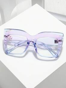 1pc Oversized Gradient Cat Eye Retro Fashion Office Workplace Clear Lens Glasses - Multi-color - View 2