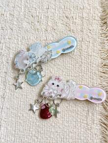 1pc Strawberry Hair Clip Versatile Star Blue Shell Fish Pendant Bangs Hair Accessory Side Clip - Multicolor - View 4