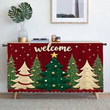 1pc Christmas Series Welcome Christmas Tree Pattern Printed Polyester Short Velvet Table Skirt, Kitchen Cabinet Cover Curtain, Easy To Hang, Ideal For Home Decor, Suitable For Kitchen Cabinets, Laundry Cabinets, Storage Cabinets, Etc., Can Be Used As Window Short Curtain Valance - Multicolor - View 11
