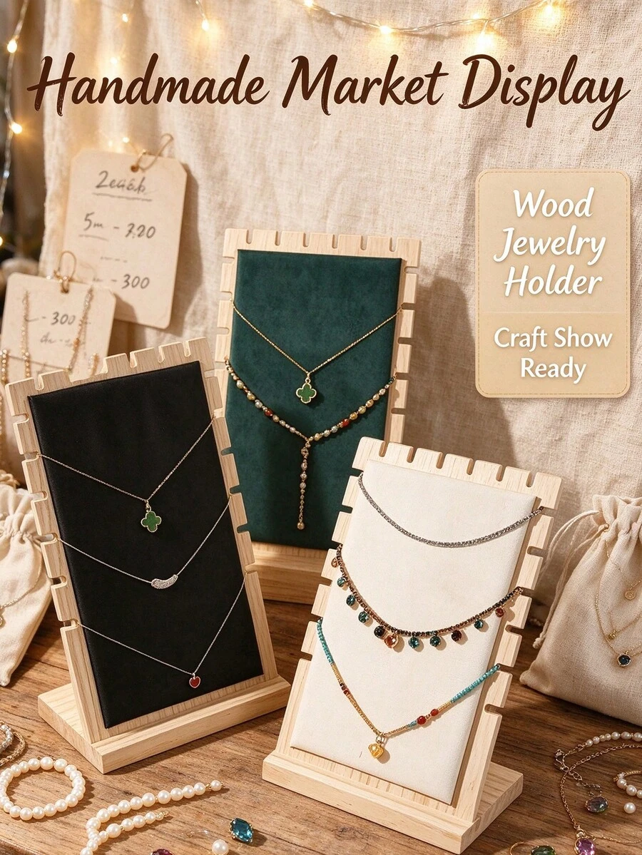 1pc Removable Multi-Color Minimalist Wooden Necklace Pendant Display Rack, Jewelry Display Board, Gift For Women, Jewelry Shop Display Prop Back To School - Multicolor - View 1