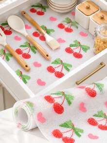 1 Roll Red Cherry Cabinet Liner, Drawer Liner, Non-Slip EVA Refrigerator Liner, Waterproof/Oil-Proof Transparent Fruit Print Liner, Table Mat, Back To School Supplies (Non-Adhesive). - Cherry Pattern - View 10