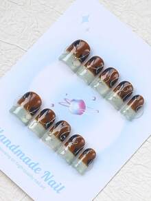 10 Buah Kuku Tempel Buatan Tangan, Bentuk Persegi, Kuku Palsu, Kuku Musim Gugur, Gaya Y2K, Kokoh, Dapat Digunakan Kembali, Cokelat, Dengan Gaya French, Desain 3D, Cocok Untuk Musim Gugur, Musim Dingin, Pemakaian Sehari-hari, Pesta, Liburan, Dan Juga Hadiah Liburan Terbaik Untuk Wanita. - Coklat - View 3