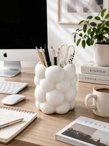 White Cloud Shaped Desktop Storage Box, Aesthetic Vanity Makeup Brush Holder, Multifunctional Pen Holder, Modern Desktop Decor, Cute Room Decoration For Bedroom, Vanity And Office Desk - S - View 3