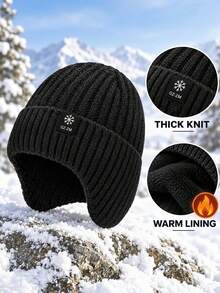 Unisex Fleece Lined Earflap Knit Beanie, Thick Ribbed Winter Windproof Warm Folded Skull Cap, Suitable For Outdoor Sports - Multicolor - View 6