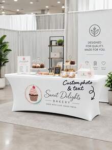 1pc Personalized Custom Logo Fitted Tablecloth, Spandex Business Event Table Cover - Multicolor - View 1
