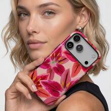 Lily Flower Phone Case, Colorful Abstract Floral Pink Phone Case, Lily Scattered Flower Design Phone Case, Compatible With IPhone 18 17 16 15 14 13 12 11 Pro Max - Red - View 2