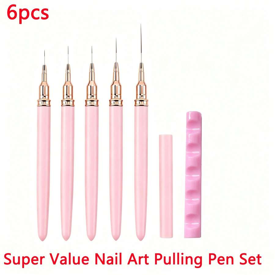 6pcs, 7/9/11/15/25mm ProfessionalNail Art Pull-String Pen, Painting ...
