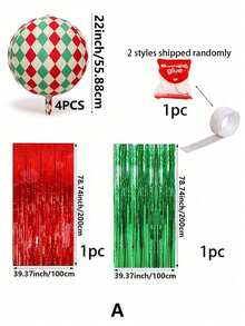 7/8pcs Christmas Red & Green 4D Ball/Bow Rain Curtain Balloon Set, Suitable For Christmas Theme Party Decor Props, Christmas Atmosphere Decoration, Celebrating Christmas, New Year, Winter Theme Arrangement, Christmas Photo Props - View 10