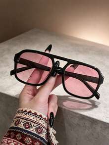 1 Pair Women's Large Frame Fashion Aviator Glasses, Suitable For Travel, Outings, Students, Christmas Gift - Multicolor - View 3
