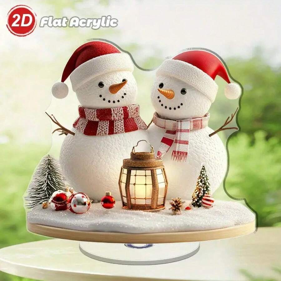 2D Flat Rotating Acrylic Christmas Tabletop Decor, Includes 2 Snowmen ...
